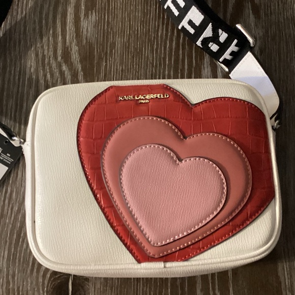 Karl Lagerfeld Crossbody White Bag with Red and Pink Hearts Valentine Edition - Picture 3 of 8